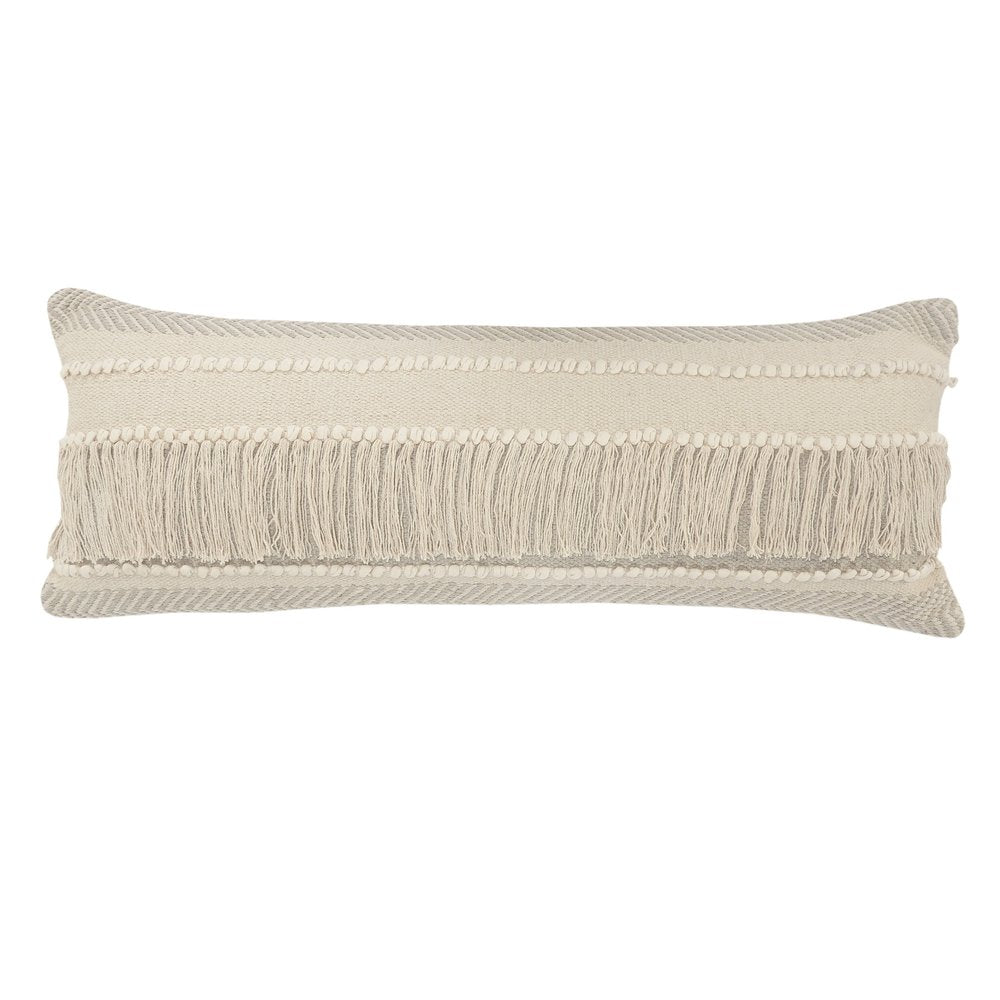 14" X 36" Beige And Gray Cotton Chevron Throw Pillow — view 1