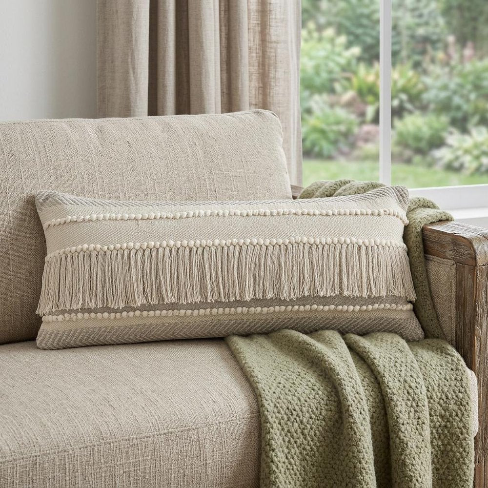 14" X 36" Beige And Gray Cotton Chevron Throw Pillow — view 8