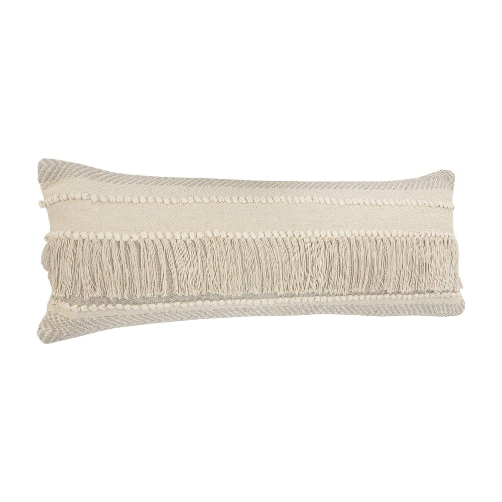 14" X 36" Beige And Gray Cotton Chevron Throw Pillow — view 4