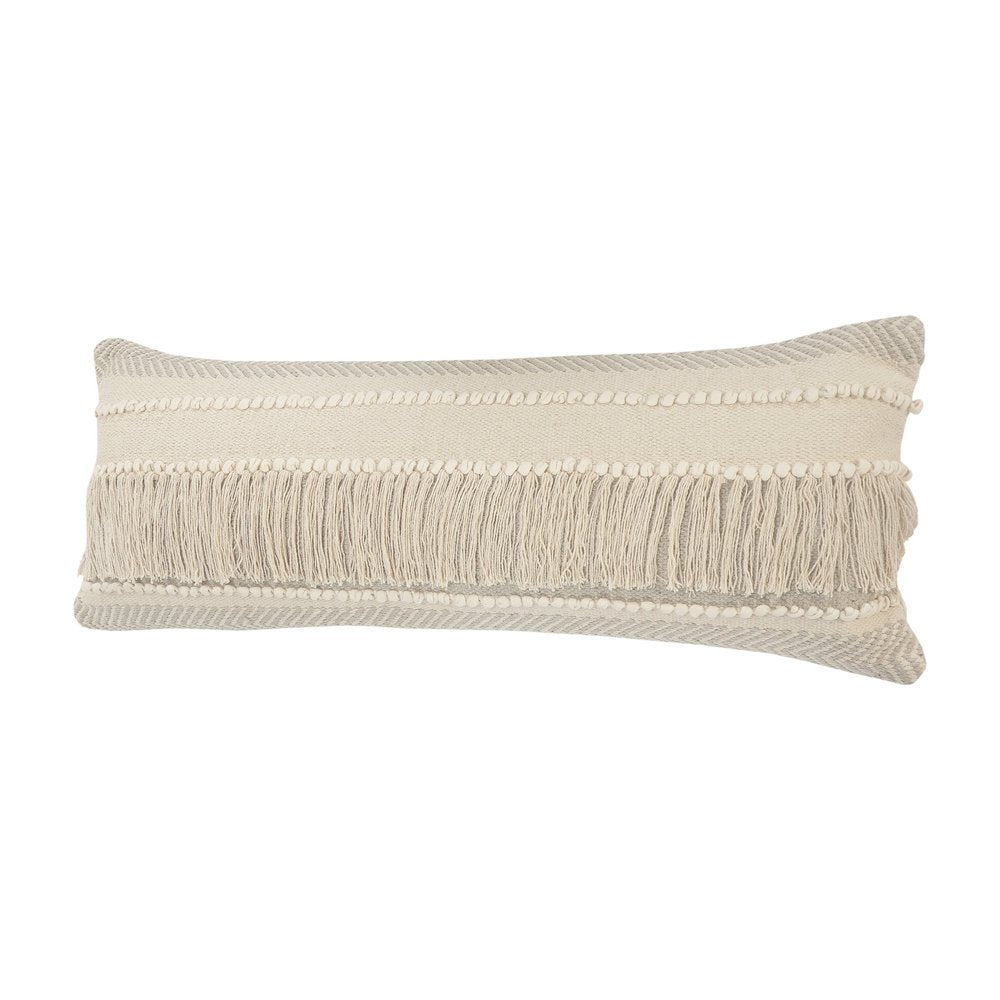 14" X 36" Beige And Gray Cotton Chevron Throw Pillow — view 5
