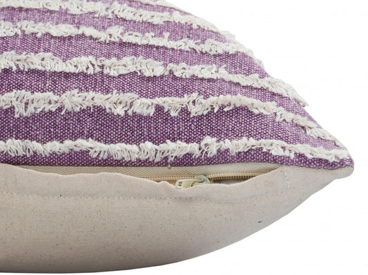 14" X 36" Purple And Cream 100% Cotton Striped Zippered Pillow FurniFindUSA