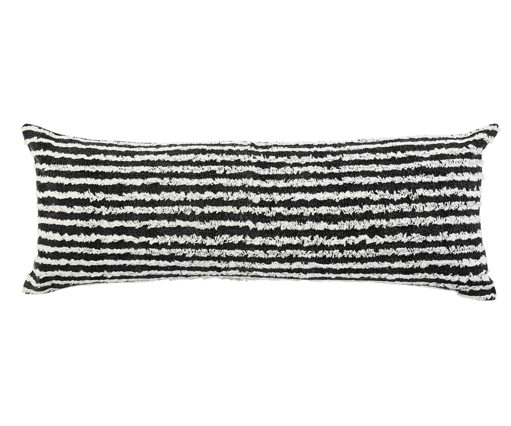 14" X 36" Black And Cream 100% Cotton Striped Zippered Pillow FurniFindUSA