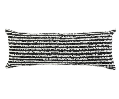 14" X 36" Black And Cream 100% Cotton Striped Zippered Pillow FurniFindUSA
