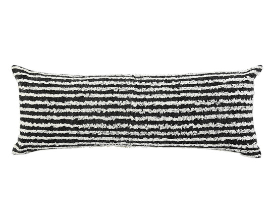 14" X 36" Black And Cream 100% Cotton Striped Zippered Pillow FurniFindUSA