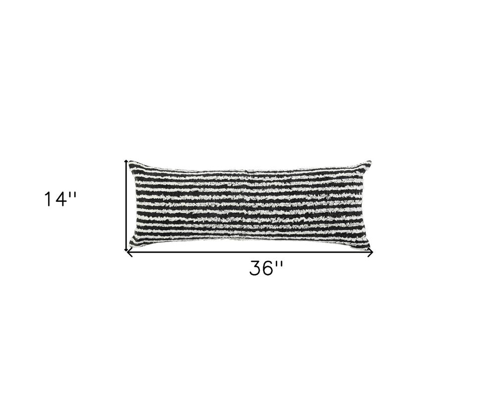 14" X 36" Black And Cream 100% Cotton Striped Zippered Pillow HomeRoots