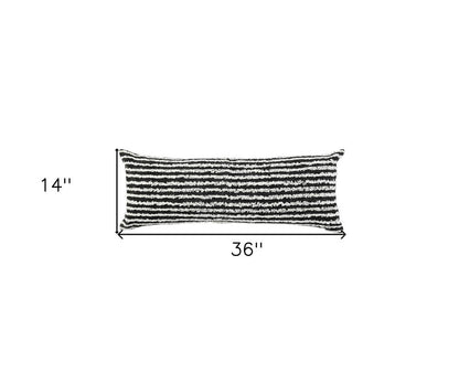 14" X 36" Black And Cream 100% Cotton Striped Zippered Pillow HomeRoots
