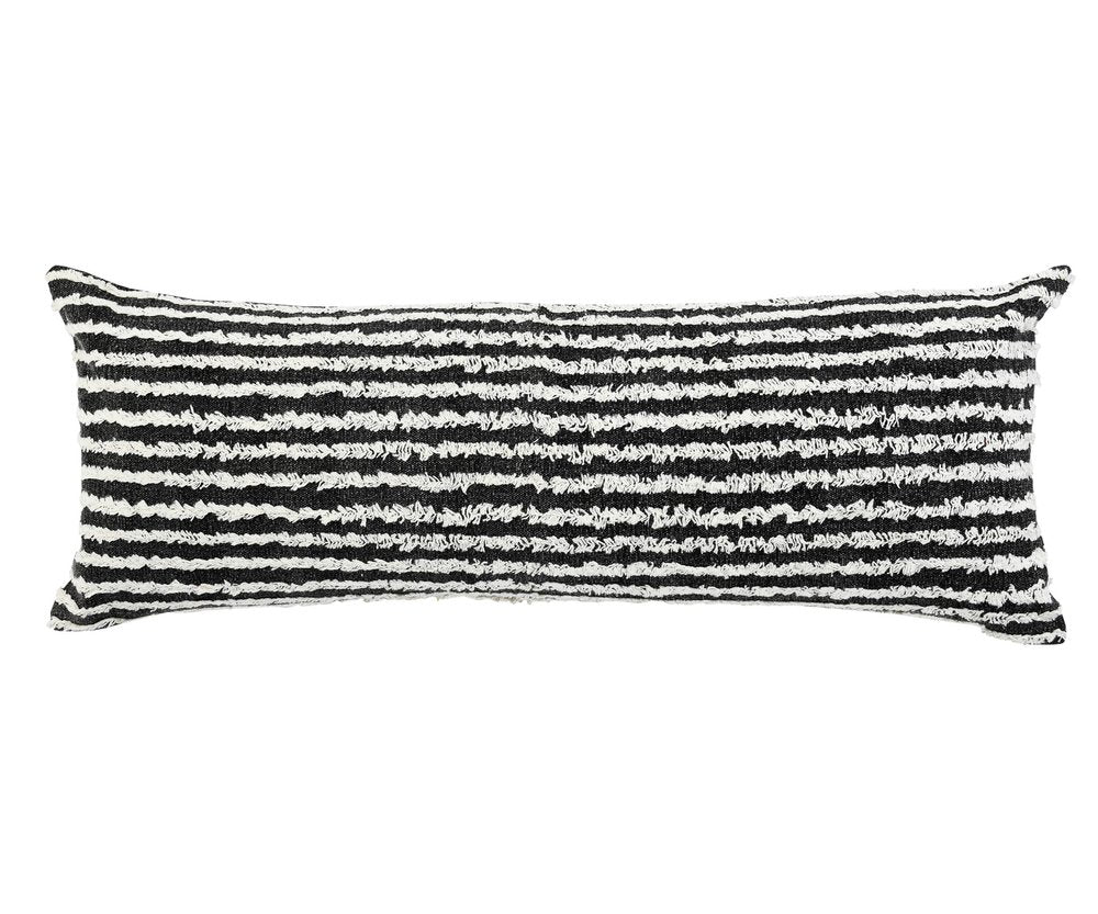 14" X 36" Black And Cream 100% Cotton Striped Zippered Pillow HomeRoots