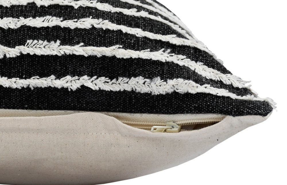 14" X 36" Black And Cream 100% Cotton Striped Zippered Pillow — view 3