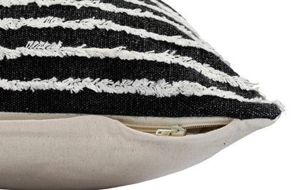14" X 36" Black And Cream 100% Cotton Striped Zippered Pillow HomeRoots