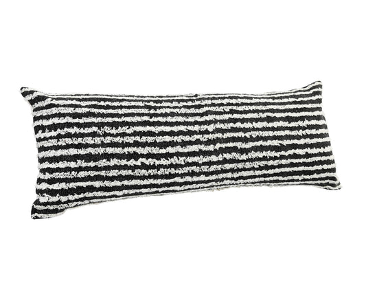 14" X 36" Black And Cream 100% Cotton Striped Zippered Pillow FurniFindUSA