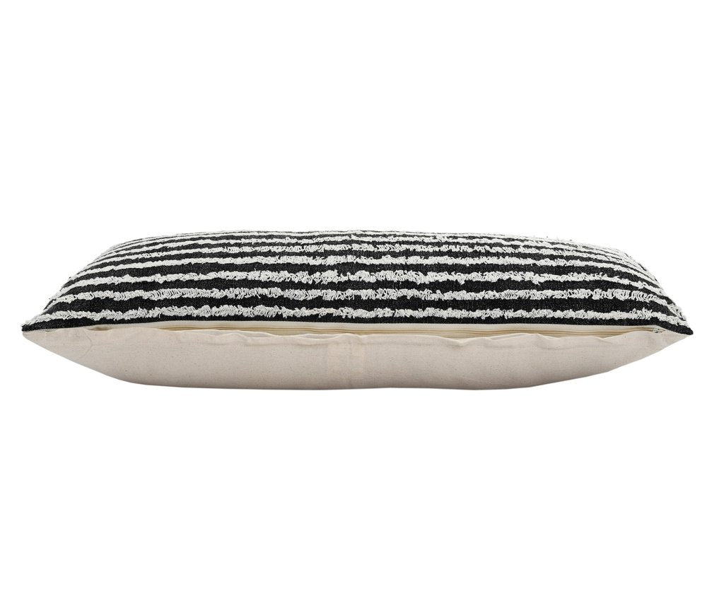 14" X 36" Black And Cream 100% Cotton Striped Zippered Pillow HomeRoots