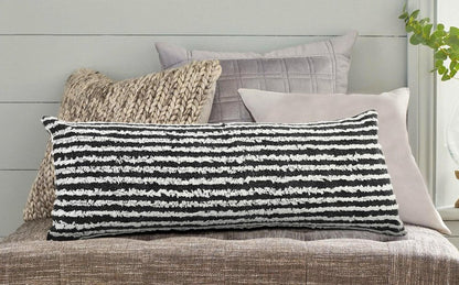 14" X 36" Black And Cream 100% Cotton Striped Zippered Pillow HomeRoots