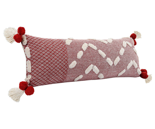 14" X 36" Heute Red And Cream 100% Cotton Geometric Zippered Pillow FurniFindUSA
