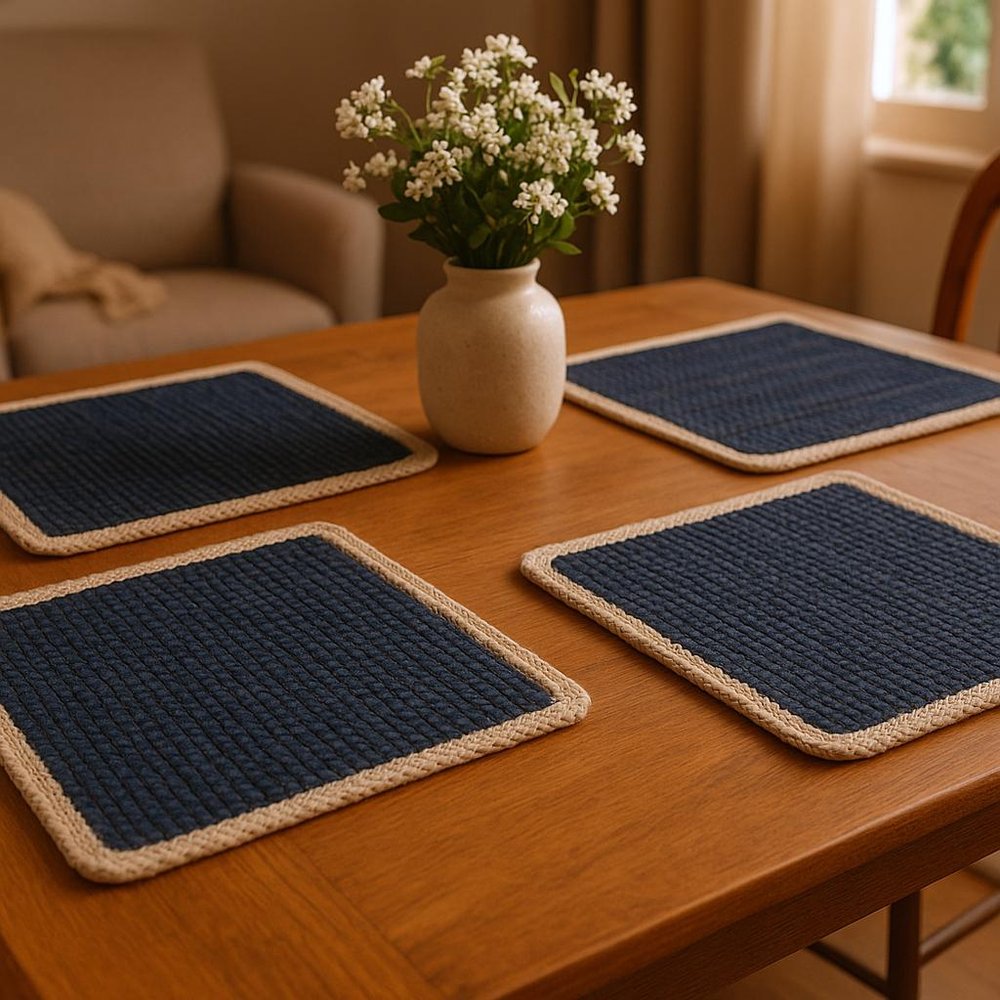 19" Set of Four Orange And Natural Solid With Border Cotton Placemats HomeRoots