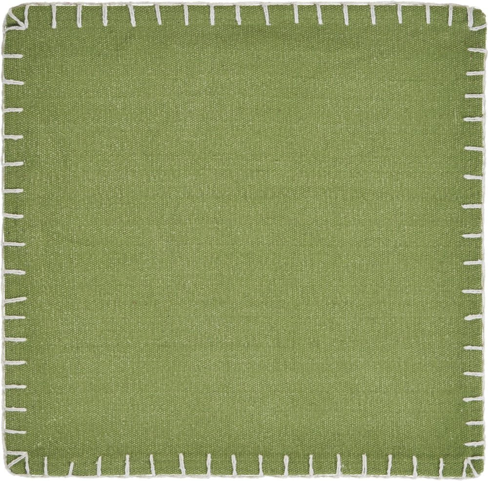 15" Set of Four Natural And Olive Green Embroidered Edge Cotton Square Placemats HomeRoots