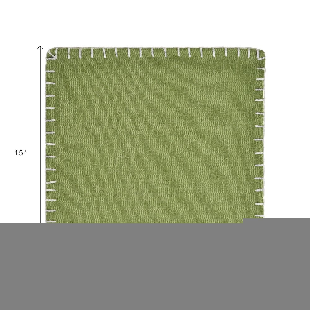 15" Set of Four Natural And Olive Green Embroidered Edge Cotton Square Placemats HomeRoots