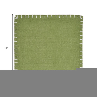 15" Set of Four Natural And Olive Green Embroidered Edge Cotton Square Placemats HomeRoots