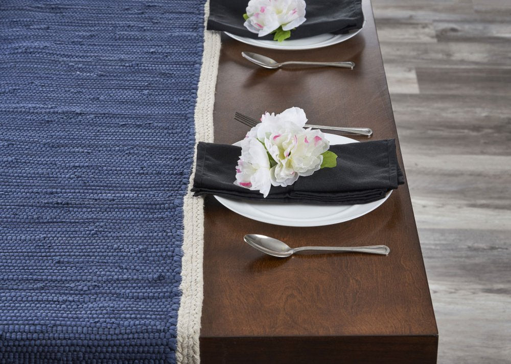 19" Set of Four Turquoise and Natural Solid With Border Cotton Placemats HomeRoots