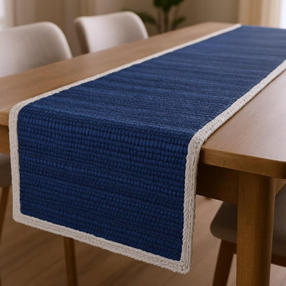 19" Set of Four Turquoise and Natural Solid With Border Cotton Placemats HomeRoots