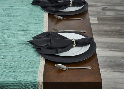 19" Set of Four Turquoise and Natural Solid With Border Cotton Placemats HomeRoots