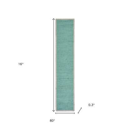 19" Set of Four Turquoise and Natural Solid With Border Cotton Placemats HomeRoots