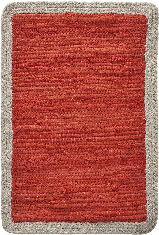 19" Set of Four Orange And Natural Solid With Border Cotton Placemats HomeRoots