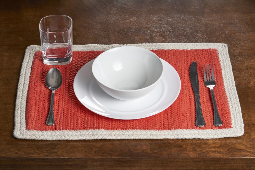 19" Set of Four Orange And Natural Solid With Border Cotton Placemats HomeRoots