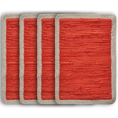 19" Set of Four Orange And Natural Solid With Border Cotton Placemats HomeRoots