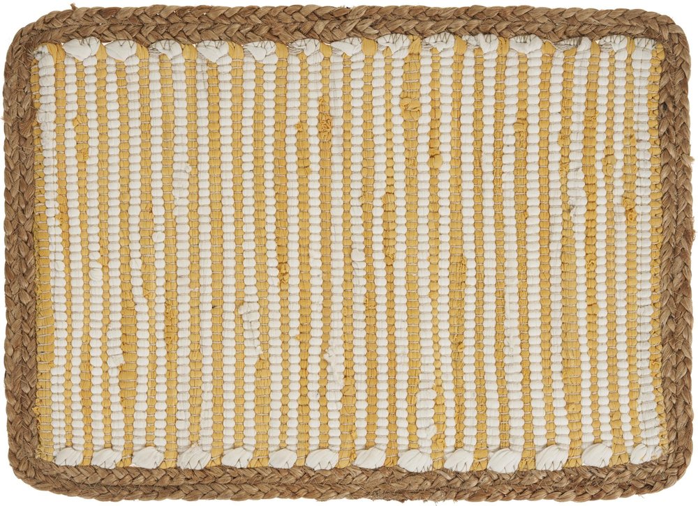 19" Set of Four Cream Yellow And Natural Striped Cotton And Jute Placemats HomeRoots