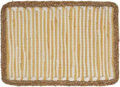 19" Set of Four Cream Yellow And Natural Striped Cotton And Jute Placemats HomeRoots