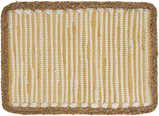 19" Set of Four Cream Yellow And Natural Striped Cotton And Jute Placemats HomeRoots