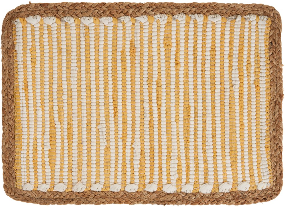 19" Set of Four Cream Yellow And Natural Striped Cotton And Jute Placemats HomeRoots