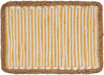 19" Set of Four Cream Yellow And Natural Striped Cotton And Jute Placemats HomeRoots