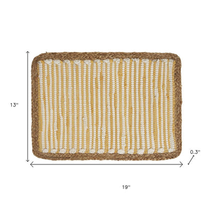 19" Set of Four Cream Yellow And Natural Striped Cotton And Jute Placemats HomeRoots