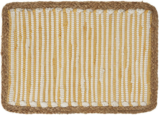 19" Set of Four Cream Yellow And Natural Striped Cotton And Jute Placemats HomeRoots