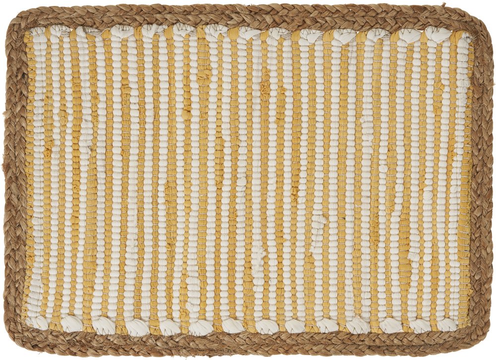19" Set of Four Cream Yellow And Natural Striped Cotton And Jute Placemats HomeRoots