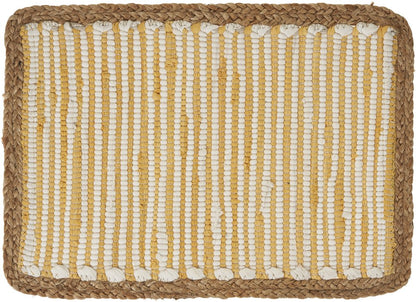 19" Set of Four Cream Yellow And Natural Striped Cotton And Jute Placemats HomeRoots