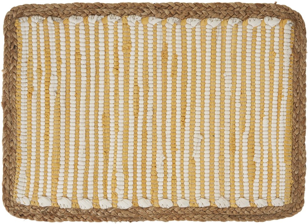 19" Set of Four Cream Yellow And Natural Striped Cotton And Jute Placemats HomeRoots