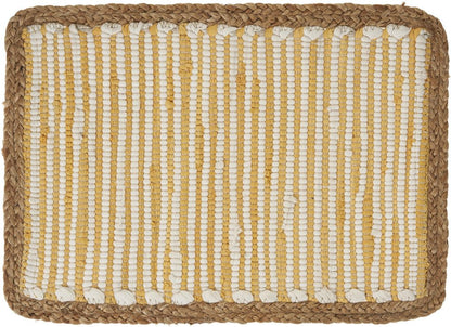 19" Set of Four Cream Yellow And Natural Striped Cotton And Jute Placemats HomeRoots