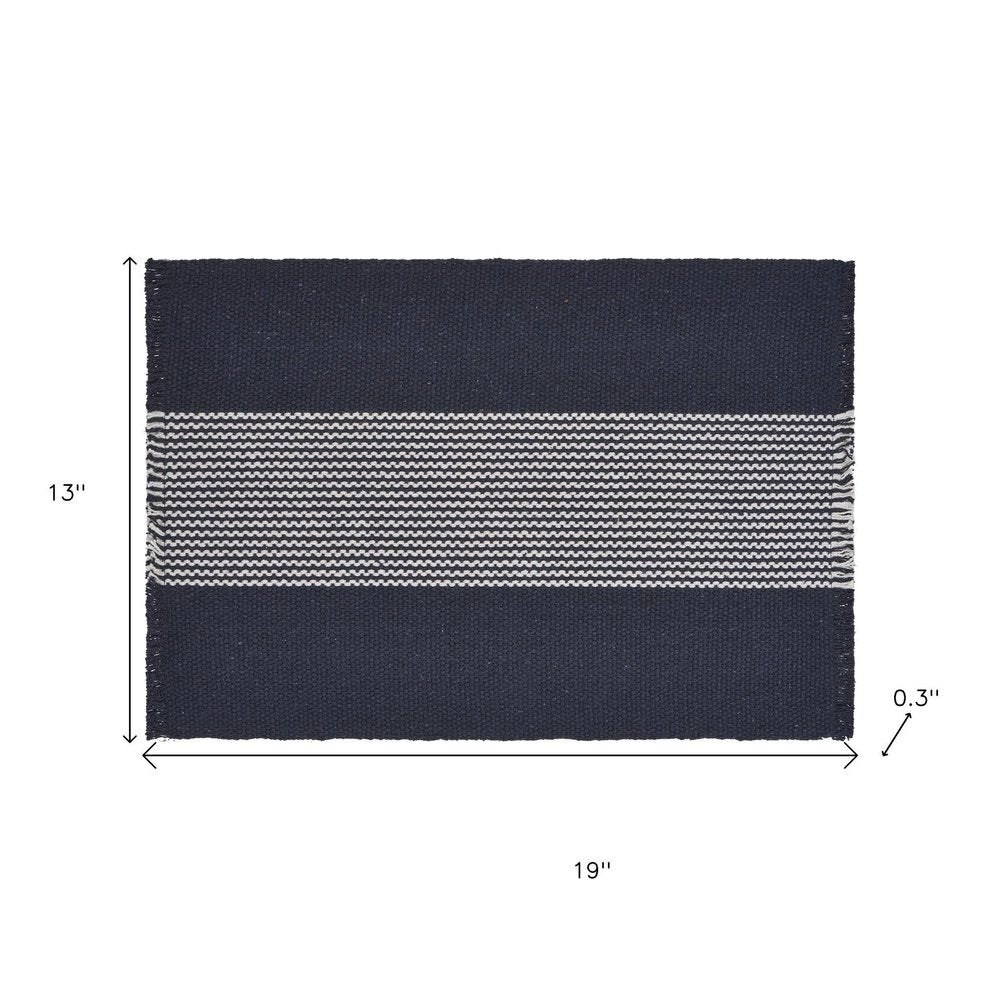 19" Set of Four Navy Blue And White Striped Cotton Placemats HomeRoots