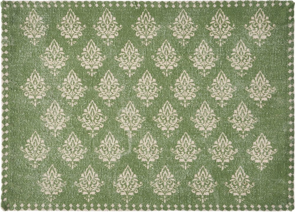 19" Set of Four Green And Cream Geometric Medallion Cotton Placemats HomeRoots