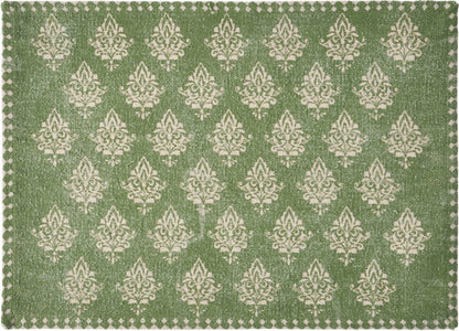 19" Set of Four Green And Cream Geometric Medallion Cotton Placemats HomeRoots