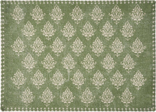 19" Set of Four Green And Cream Geometric Medallion Cotton Placemats HomeRoots