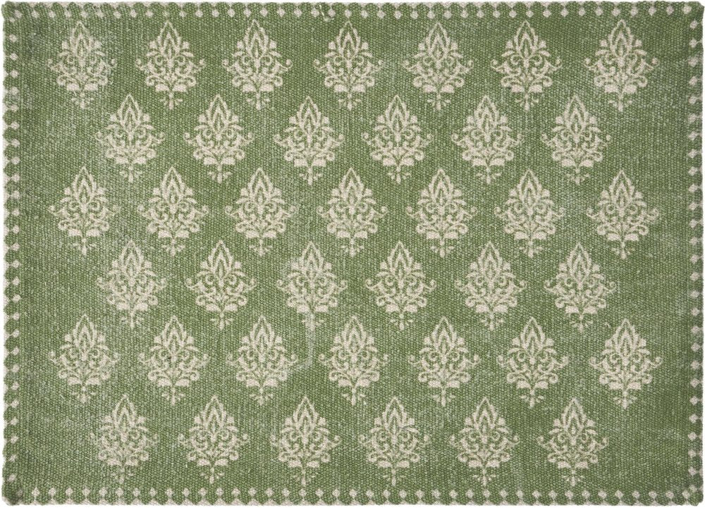 19" Set of Four Green And Cream Geometric Medallion Cotton Placemats HomeRoots