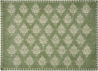 19" Set of Four Green And Cream Geometric Medallion Cotton Placemats HomeRoots