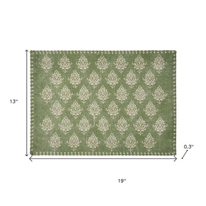 19" Set of Four Green And Cream Geometric Medallion Cotton Placemats HomeRoots