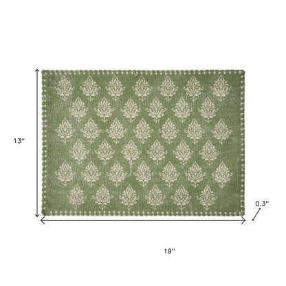 19" Set of Four Green And Cream Geometric Medallion Cotton Placemats HomeRoots