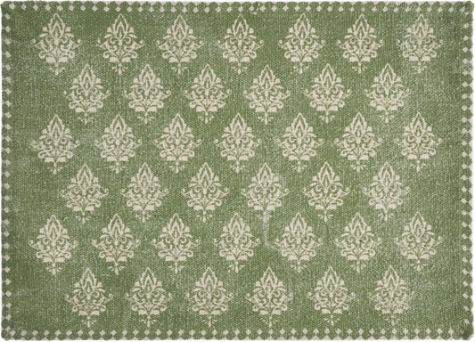 19" Set of Four Green And Cream Geometric Medallion Cotton Placemats HomeRoots