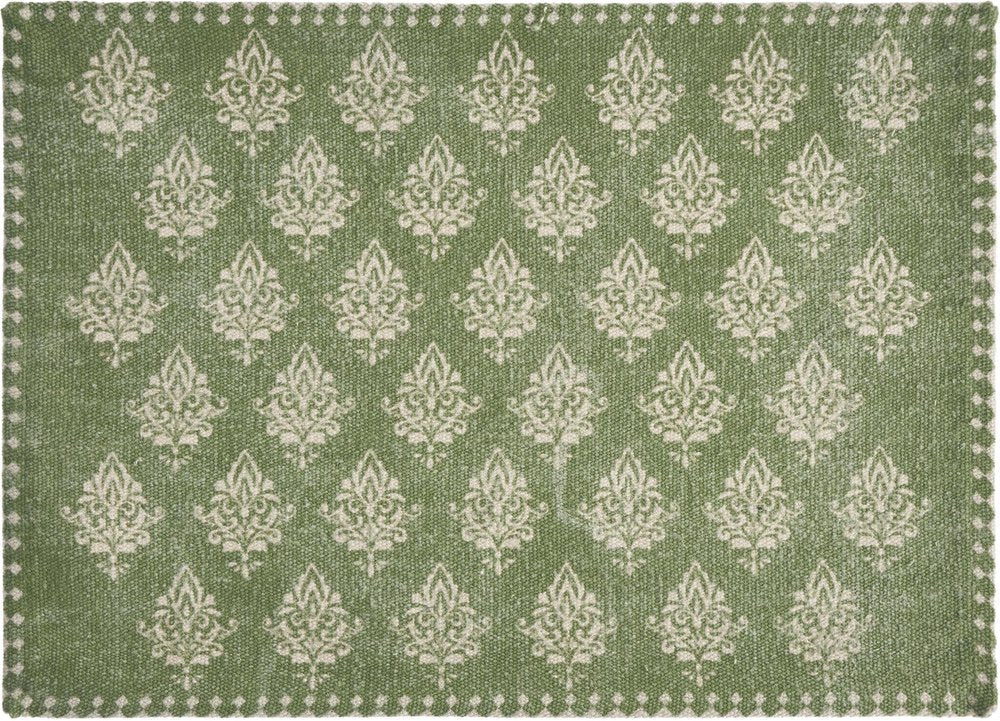 19" Set of Four Green And Cream Geometric Medallion Cotton Placemats HomeRoots