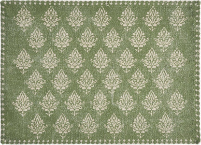 19" Set of Four Green And Cream Geometric Medallion Cotton Placemats HomeRoots